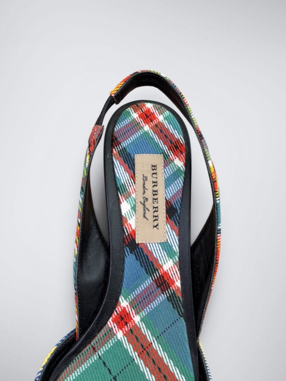 Burberry Mixed Tartan Plaid Slingback Pumps | Pointed Toe Kitten Heels - Picture 5 of 8